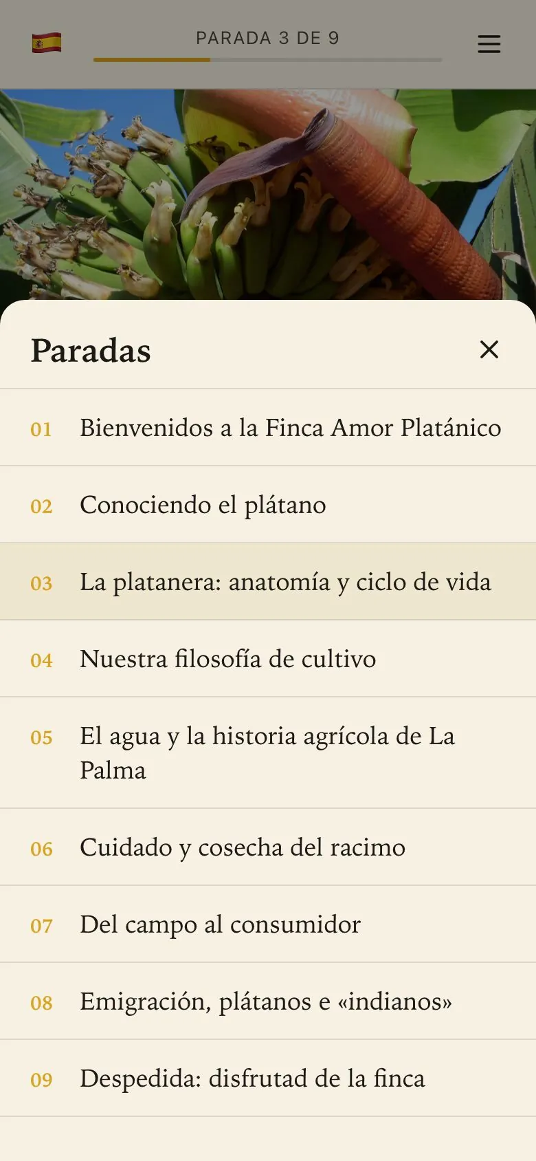 Lista de las 9 paradas de la audioguía