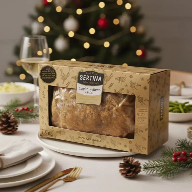 Producto gourmet fotografiado en una mesa de Navidad