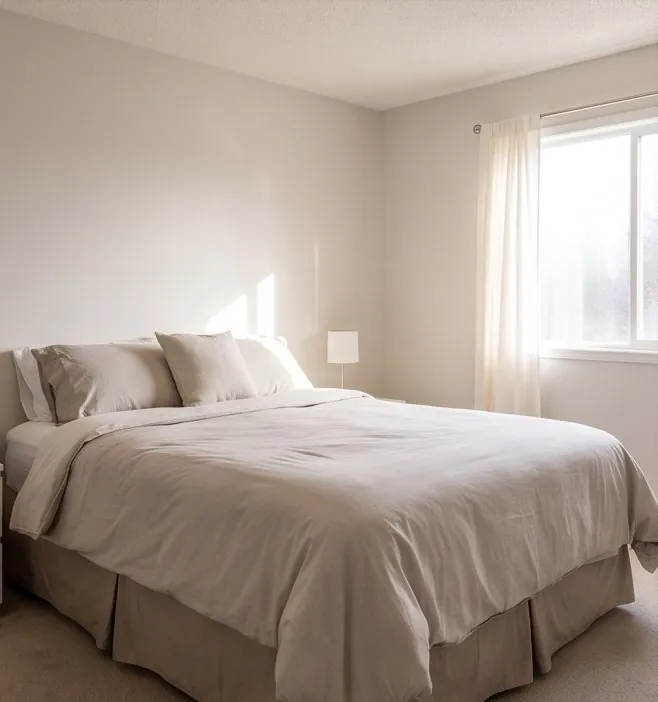Dormitorio de matrimonio con luz de mañana