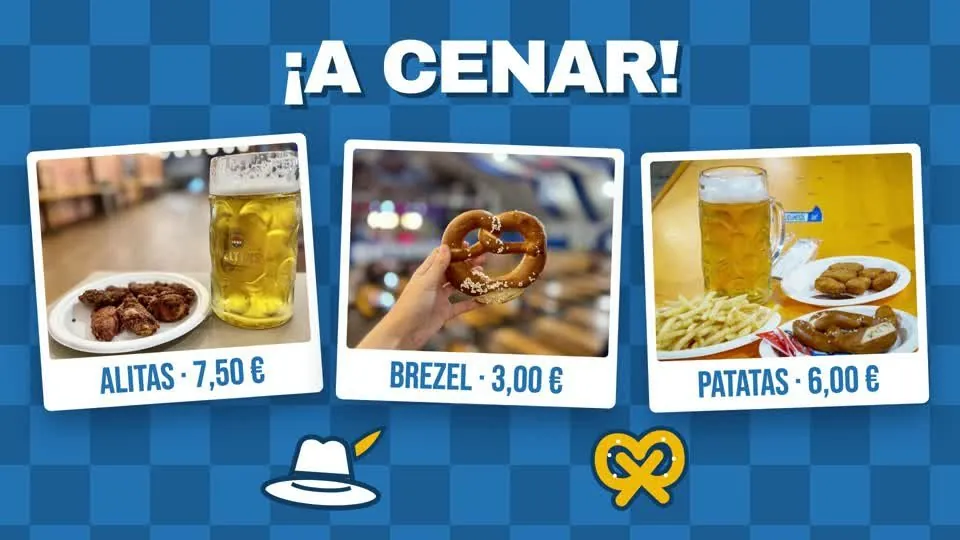Pantalla «¡A cenar!» con platos y precios.