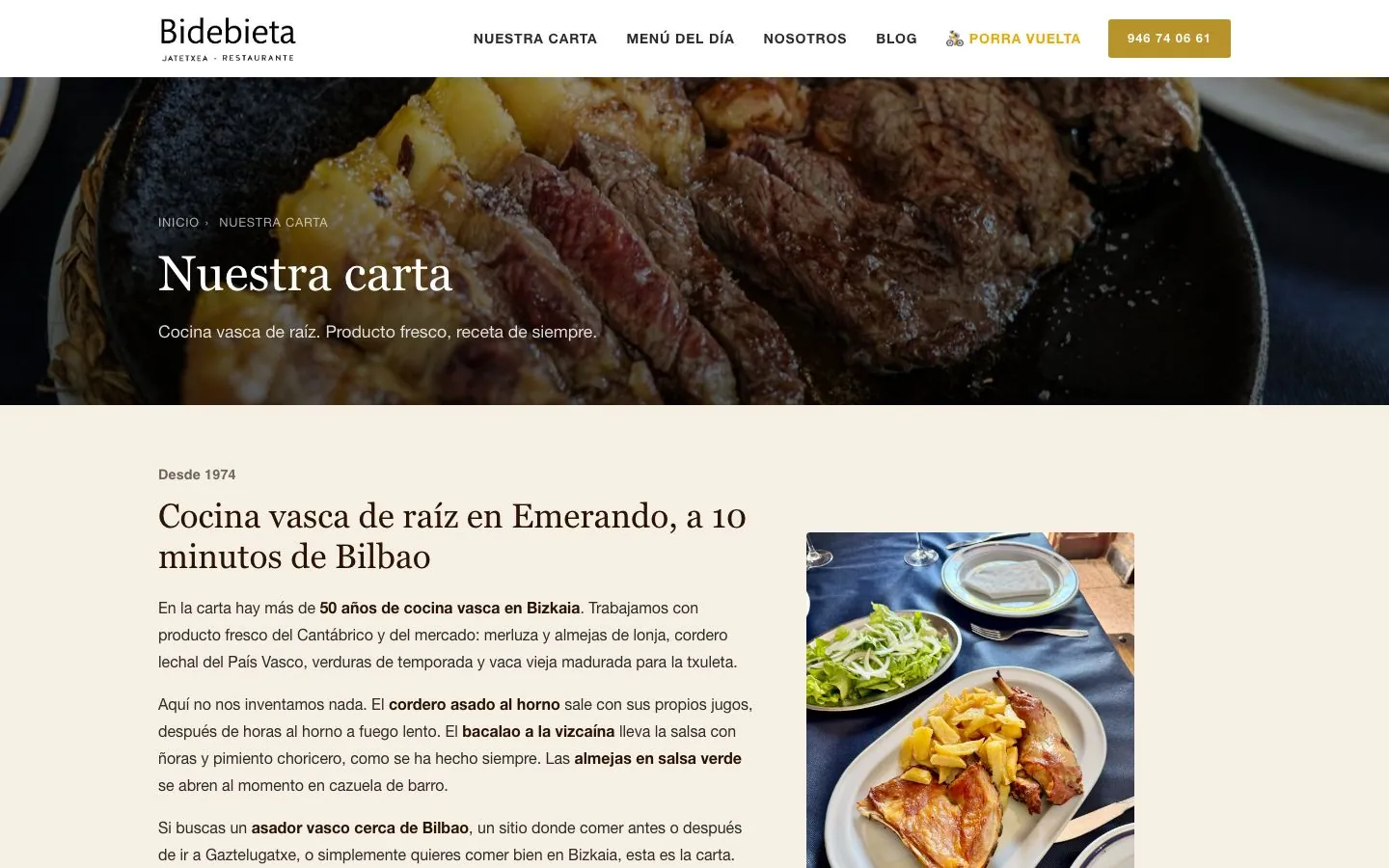 La carta del restaurante.