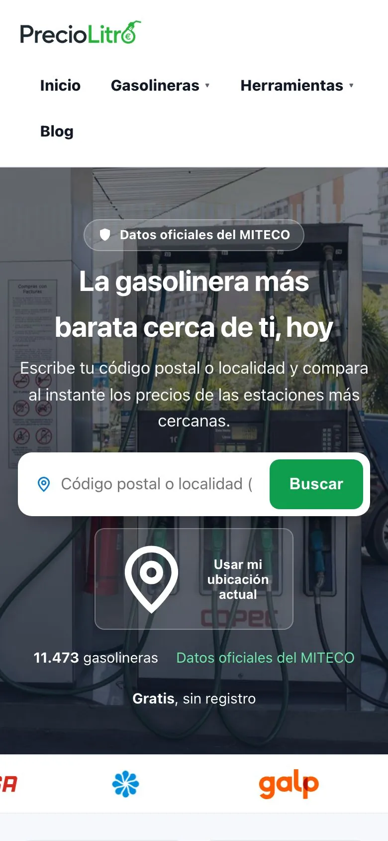 PrecioLitro en el móvil