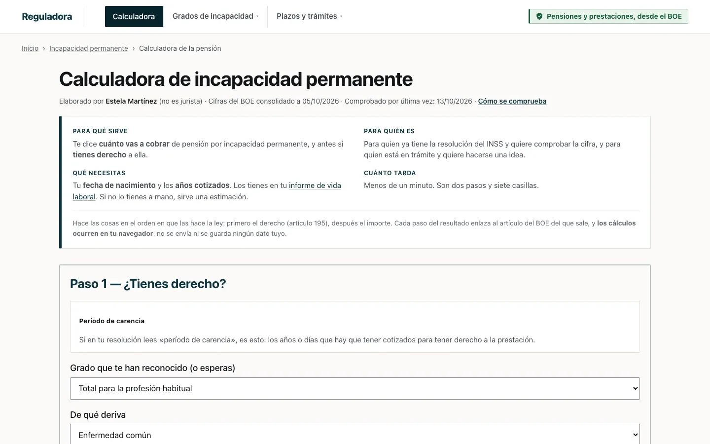 Calculadora de la pensión por incapacidad permanente.