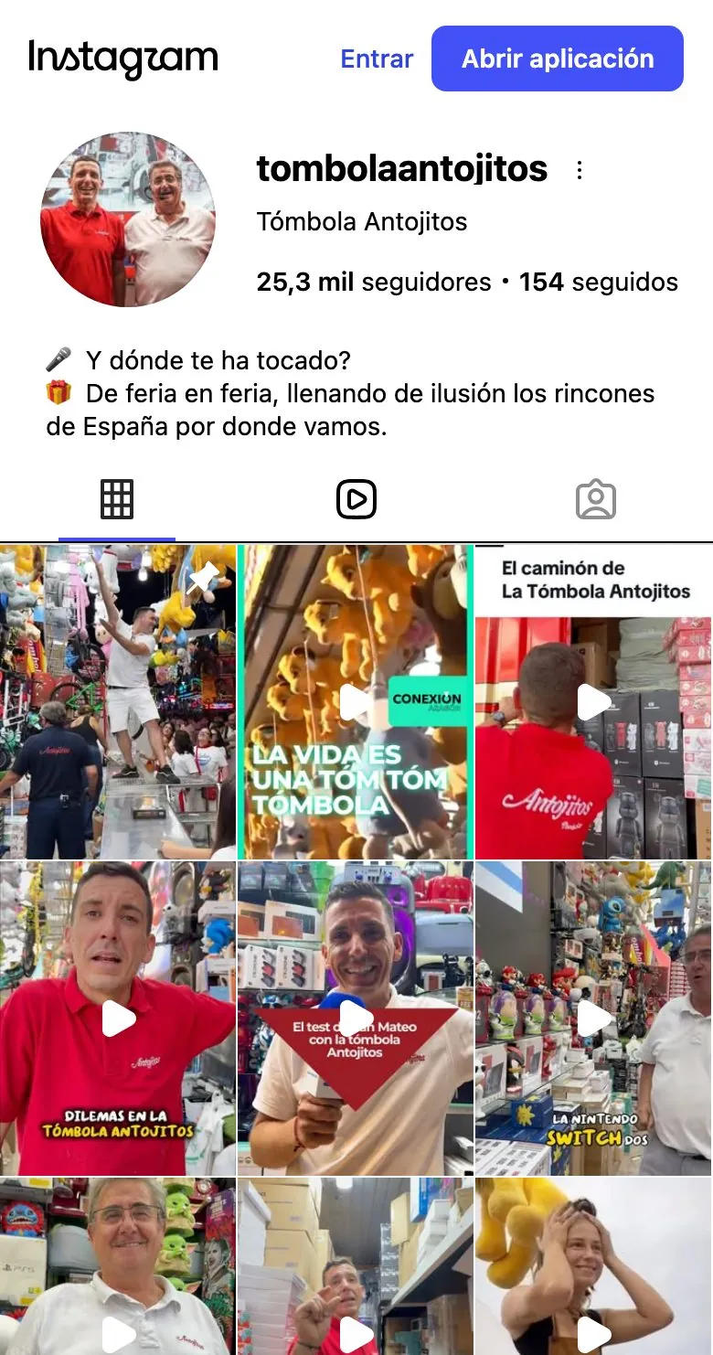 Perfil de Instagram de La Tómbola Antojitos