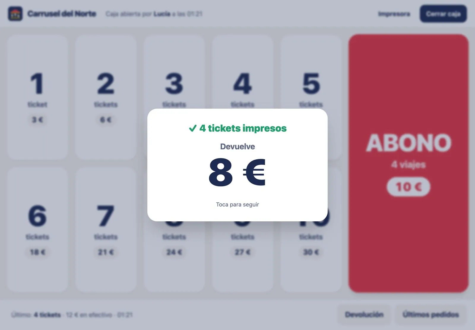 Tickets impresos y vuelta en grande.